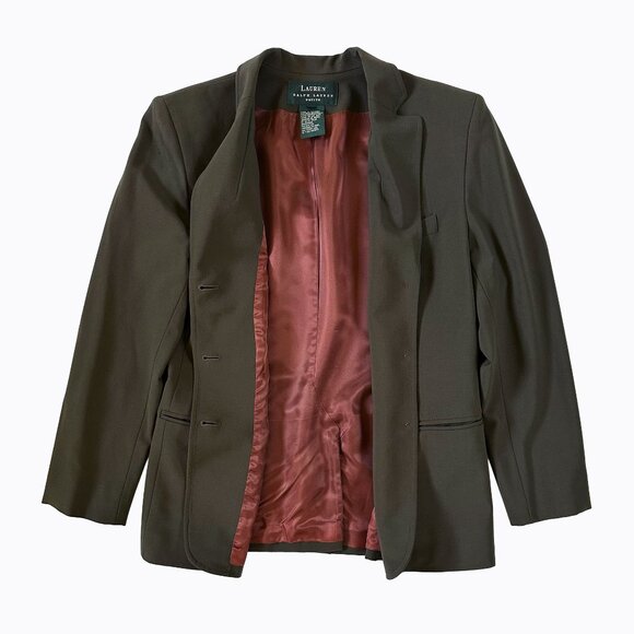 Vintage Lauren Ralph Lauren Blazer Jacket Sz 10P Olive Worsted Wool Equestrian - Picture 3 of 8